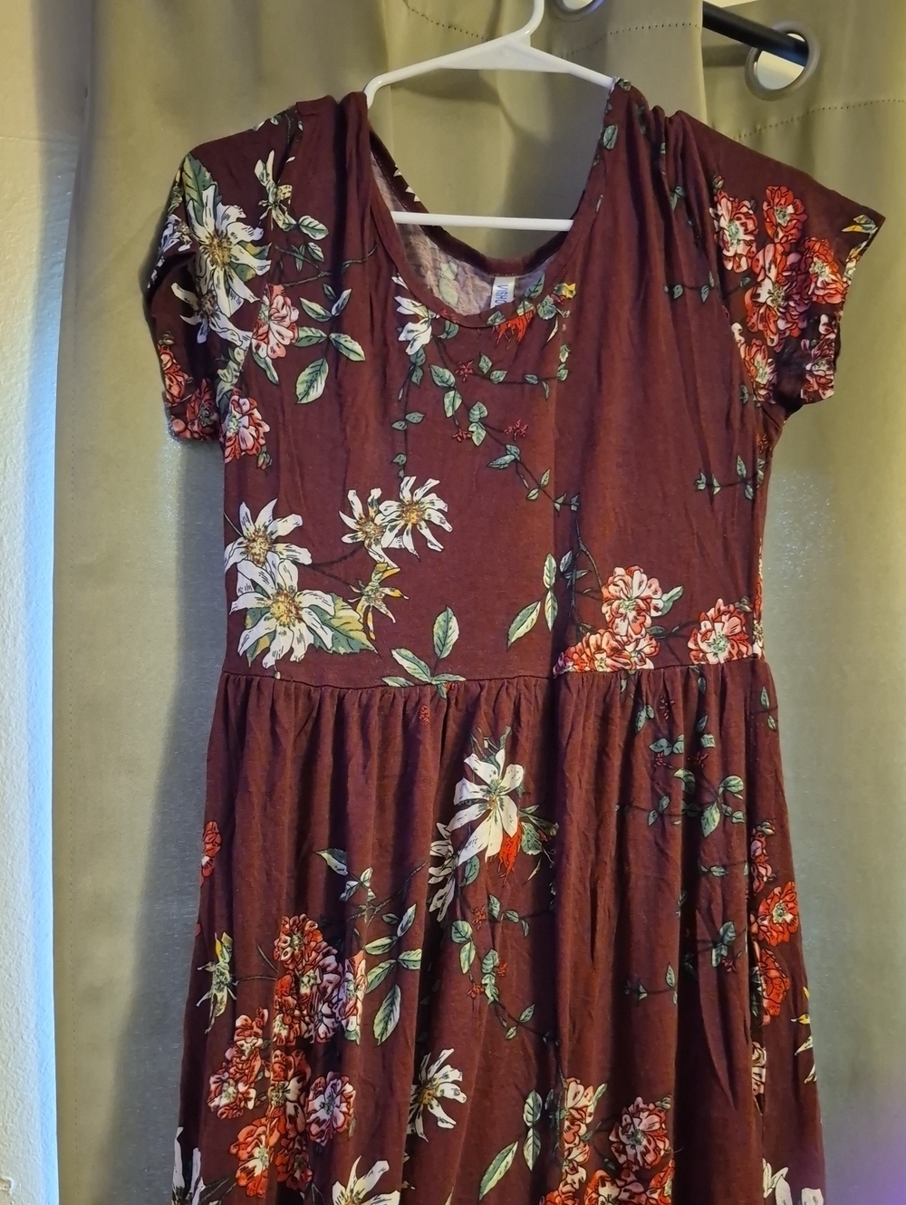 Floral Burgundy Short Sleeve Full-Length Dress